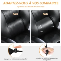 HOMCOM Chaise bureau ergonomique fauteuil de bureau en PU soutien lombaire gonflable dossier inclinable hauteur réglable noir(m-4)