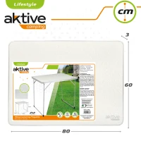 Mesa Plegable de Camping Aktive, Estructura de Acero 9,5 Mm y Tablero MDF, 80x60x70 Cm, Blanco(m-7)