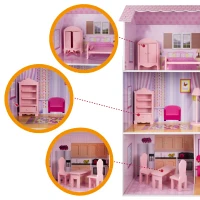 Casa de Muñecas de Madera WOOMAX 3 Plantas, 5 Estancias, 80x31x112 Cm, Rosa(m-3)