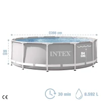 Piscina Desmontable Redonda Intex Prisma Frame con Depuradora, 366x99 Cm, Gris(m-4)