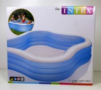 Piscina Hinchable Intex Cuadrada 3 Aros Ondulados 229x229x56 Cm, Azul y Blanco(m-11)