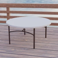 Mesa Redonda Plegable con Tablero de Polietileno de Alta Densidad, 152x152x74 Cm, Blanca(m-6)