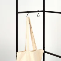 Armario Perchero Abierto Madera y Acero con Barra y 2 Estantes, 83x39x167 Cm, Madera Natural y Negro(m-6)