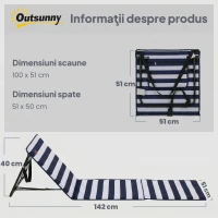 Outsunny Set 2 Șezlonguri de Plajă Pliabile și Reglabile cu Buzunar, din Oțel și Poliester, 142x51x40 cm, Multicolor(m-3)
