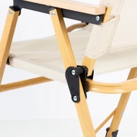 Silla Plegable Alta Glamping con Estructura de Aluminio Efecto Madera, 47x51x77 Cm, Crema(m-6)