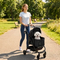 PawHut Dog Stroller, 3 in 1 Foldable Pet Stroller for Small Puppy Cat with Detachable Travel Carrier, Storage Basket, Black(m-2)