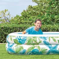 Piscina Hinchable Estampada Tropical, 229x152x48 Cm, Verde y Azul(m-5)