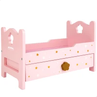 Cama para Muñecas de Madera con Cajón Extraíble, 31x16x20 Cm, Rosa(m-1)