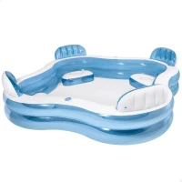 Piscina Hinchable Familiar 4 Asientos con Respaldo y 2 Posavasos, 229x229x66 Cm, Azul(m-1)
