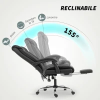 HOMCOM Sedia da Ufficio Reclinabile a 155° con Poggiapiedi, Doppia Imbottitura e Rivestimento in Finta Pelle, Nero(m-4)