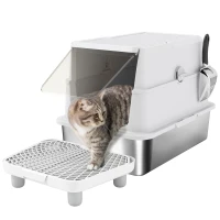 PawHut Katzentoilette, Edelstahl, XL-Innenraum, mit Schaufel, Hellgrau(m-11)