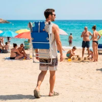 Silla de Playa Plegable Superresistente Reclinable 48x65x100 Cm, Azul y Gris(m-2)