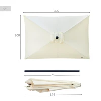 Parasol Rectangular Mástil de Aluminio con Manivela, 200x300x245 Cm, Crema(m-4)