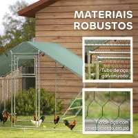 PawHut Galinheiro para Exterior 3x2 m Galinheiro de Aço Galvanizado com Comedouro Suspenso Tipo Espeto Poleiro Anti-UV Prata(m-8)