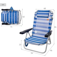 Silla Plegable Multiposición con Cojín y Estructura de Aluminio, 48x46x84 Cm, Azul(m-4)
