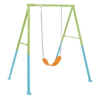 Columpio Infantil 2 en 1 con Asiento Reforzado y Cinturón, 170x235x200 Cm, Verde, Azul y Naranja(m-1)