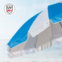 Sombrilla de Playa 8 Varillas UV50 Reclinable 220 Cm, Azul y Blanco(m-3)
