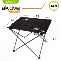 Mesa Plegable Textil para Camping Aktive, 61x50x51 Cm, Negro(m-6)