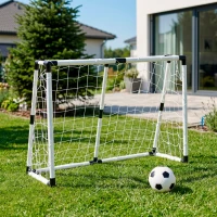 Set Portería Fútbol Plegable con Balón e Hinchador, 132x101x59 Cm, Blanco y Negro(m-5)