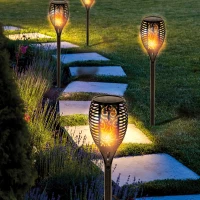 Antorcha Solar LED Efecto Fuego, 11x11x78,5 Cm, Negro(m-4)