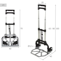 Carro Multiusos Plegable Extensible de Aluminio, 40x40x63/100 Cm, Negro(m-4)