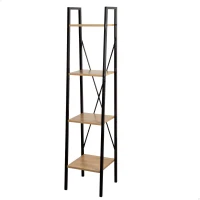 Estantería Escalera Acero y Madera 4 Estantes, 34x32x148 Cm, Negro(m-1)