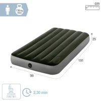 Colchón Hinchable 1 Plaza con Bomba de Pie Fiber-Tech, 99x191x25 Cm, Gris(m-4)