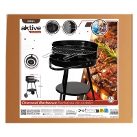 Barbacoa de Carbón Portátil Aktive, Parrilla Regulable 3 Alturas, 42x77 Cm, Negro(m-7)