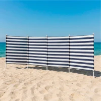 Paravientos 4 Paneles Aktive con Postes de Aluminio, 320x125x1 Cm, Azul y Blanco(m-7)