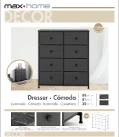 Cómoda 8 Cajones Efecto Mármol, 80x30x81 Cm, Negro(m-8)
