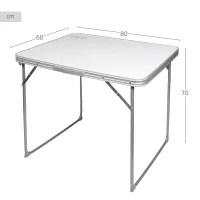 Mesa Plegable Camping Aktive Estructura de Acero y Tablero MDF, 80x60x70 Cm, Blanco(m-4)