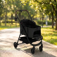 PawHut Dog Stroller, 3 in 1 Foldable Pet Stroller for Small Puppy Cat with Detachable Travel Carrier, Storage Basket, Black(m-9)