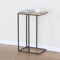 Mesa Auxiliar en Forma de C Estilo Industrial con Estructura de Acero y Tablero, 40x30x66 Cm, Negro(m-2)