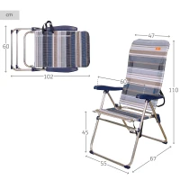Silla Playa Plegable Alta 5 Posiciones, 47x67x110 Cm, Azul y Gris(m-4)