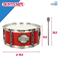 Tambor de Marcha Bontempi Doble Membrana con Baquetas y Correa, 30,5x13,5 Cm, Rojo(m-6)