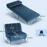 HOMCOM Poltrona Letto Pieghevole Trasformabile con Schienale Regolabile, Blu(m-3)