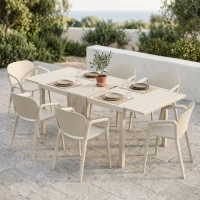 Outsunny Masă de Grădină Extensibilă pentru 6-8 Persoane, din Aluminiu cu Blat cu Lamele, Alb(m-14)