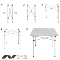 Mesa Camping Plegable de Aluminio Ligero, 70x70x70 Cm, Gris(m-5)