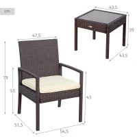 Conjunto Muebles de Jardín 2 Sillones y Mesa con Cojines, 54,5x59x79 Cm, Marrón Oscuro(m-4)