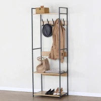 Perchero Zapatero Vertical 3 Estantes 5 Ganchos, 60x40x175 Cm, Negro y Madera(m-2)