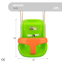 Asiento Columpio Infantil con Cinturón y Altura Ajustable, 37x42,5x50 Cm, Verde y Naranja(m-7)