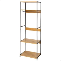 Armario Abierto con Barra Superior y 4 Estantes, 60x40x175 Cm, Negro y Madera(m-1)