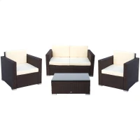 Conjunto Muebles Jardín Aktive Ratán Sintético y Cojines Acolchados, 128x72x72 Cm, Marrón Oscuro(m-1)
