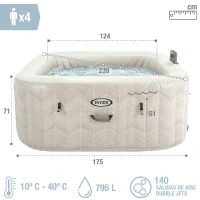 Spa Hinchable 4 Personas Chevron Deluxe, 175x175x71 Cm, Marrón(m-4)