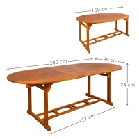 Mesa de Jardín Extensible 6-8 Comensales Acacia 150/200x90x74 Cm, Marrón(m-4)