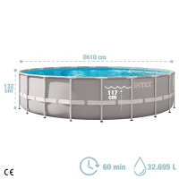 Piscina Desmontable Redonda Prisma Frame Intex con Depuradora, 610x132 Cm, Azul y Gris(m-4)