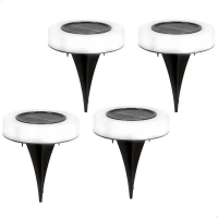 Pack 4 Focos Solares LED Baliza Removible, 10,5x10,5x11 Cm, Negro y Blanco(m-1)