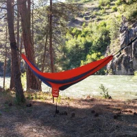 Hamaca Colgante Camping Ultraligera con Cuerdas y Mosquetones, 300x140 Cm, Rojo y Gris(m-2)