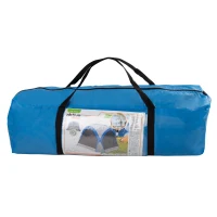 Carpa Camping Plegable con Mosquitera y 4 Puertas, 350x350x260 Cm, Azul y Gris(m-7)