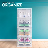 Pack 12 Cajas para Zapatos Apilables Antivuelco, 23x33,5x14,5 Cm, Blanco Semitransparente(m-7)